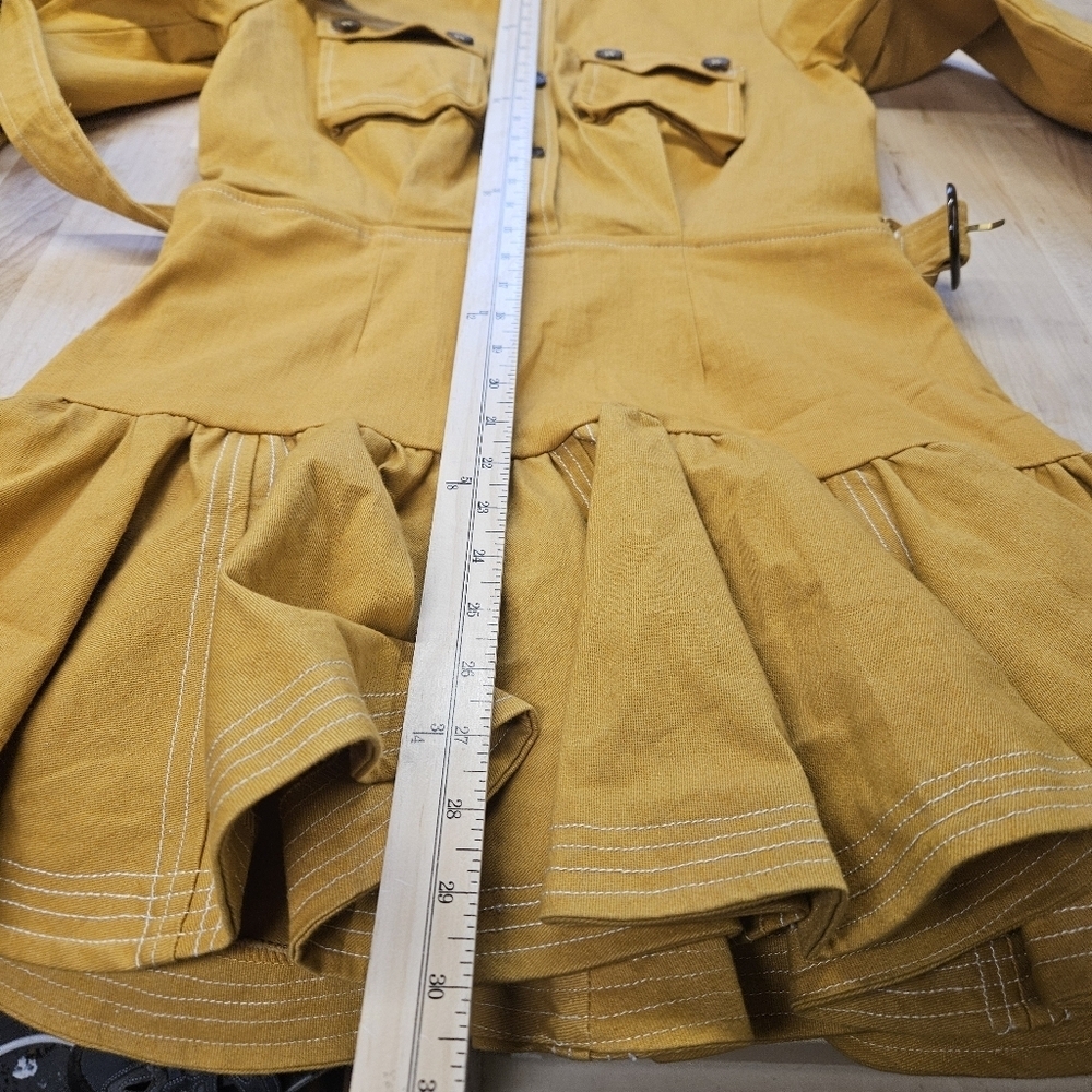 Athina Dress Shirtdress NWT Utility Buttoned Belted Mustard Mini Size Medium - Picture 5 of 8